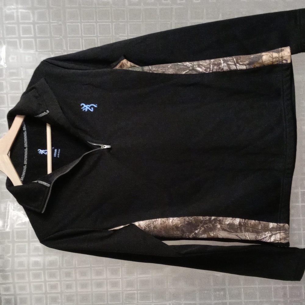 Browning Black Quarter-Zip Hoodie with Camo Side Panels